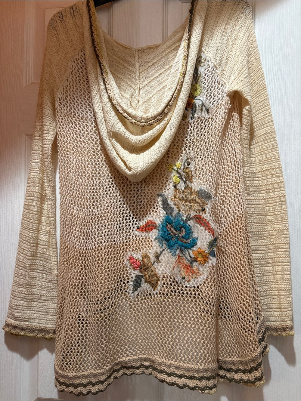 Free People Cream Open-Knit Sweater with Multicolor Floral Embroidery - Picture 5 of 9